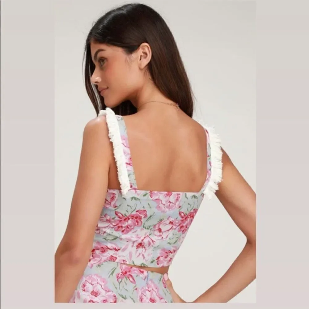 WAYF Tamera Floral Linen Tank Crop Top Sz L NWT - Picture 4 of 13